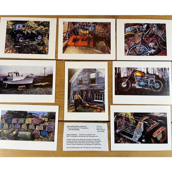 8 Hand Painted Jack McConnell Photograph Blank Note greetingCards.Boats,lobsters - Picture 1 of 5